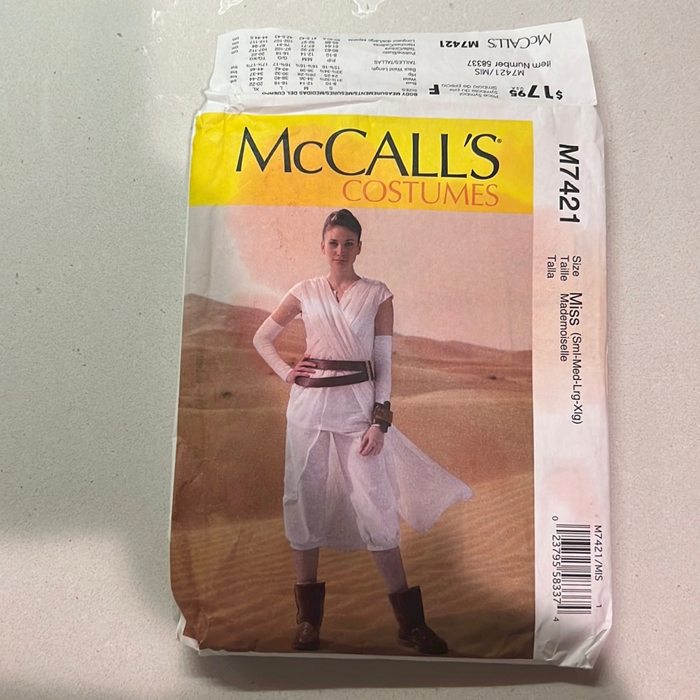 Uncut McCalls Rey costume miss sizes s - m- l- xl